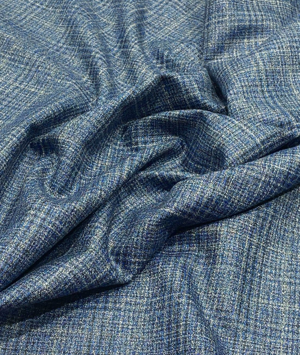 Spaadaa 180's Blue Wool Blend Checks Fabric