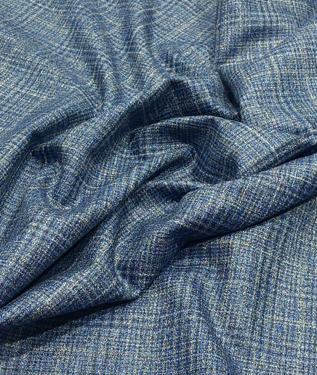 Spaadaa 180's Blue Wool Blend Checks Fabric