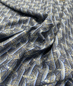 Blue & Gold Elegance Printed Anti Wrinke Cotton Fabric for Men's Shirts & Kurta