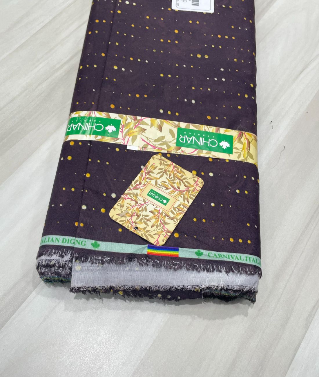 Golden Polka Dot Printed Anti Wrinke Cotton Fabric for Men's Shirts & Kurta