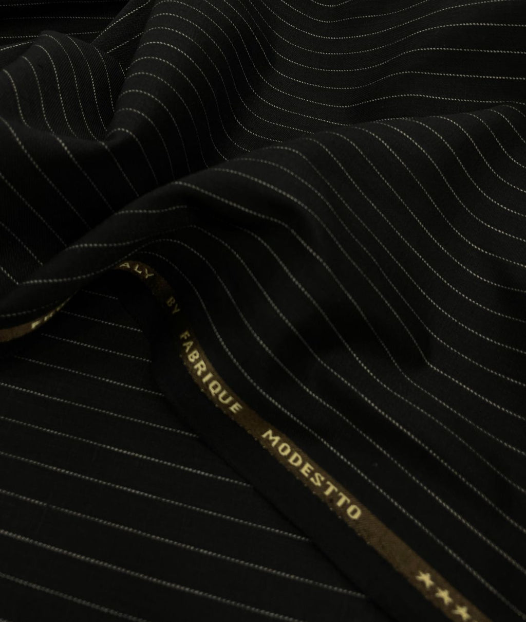 Black Stripe Linen Blend Fabric for Pant by Fabrique Modisto