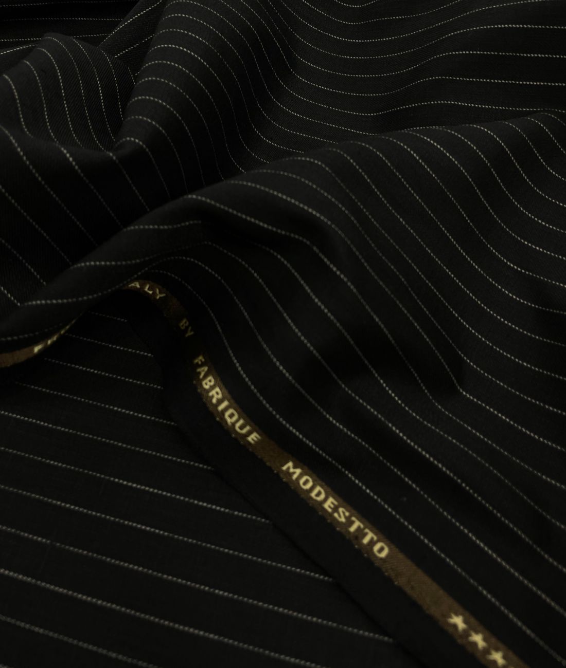 Black Stripe Linen Blend Fabric for Pant by Fabrique Modisto
