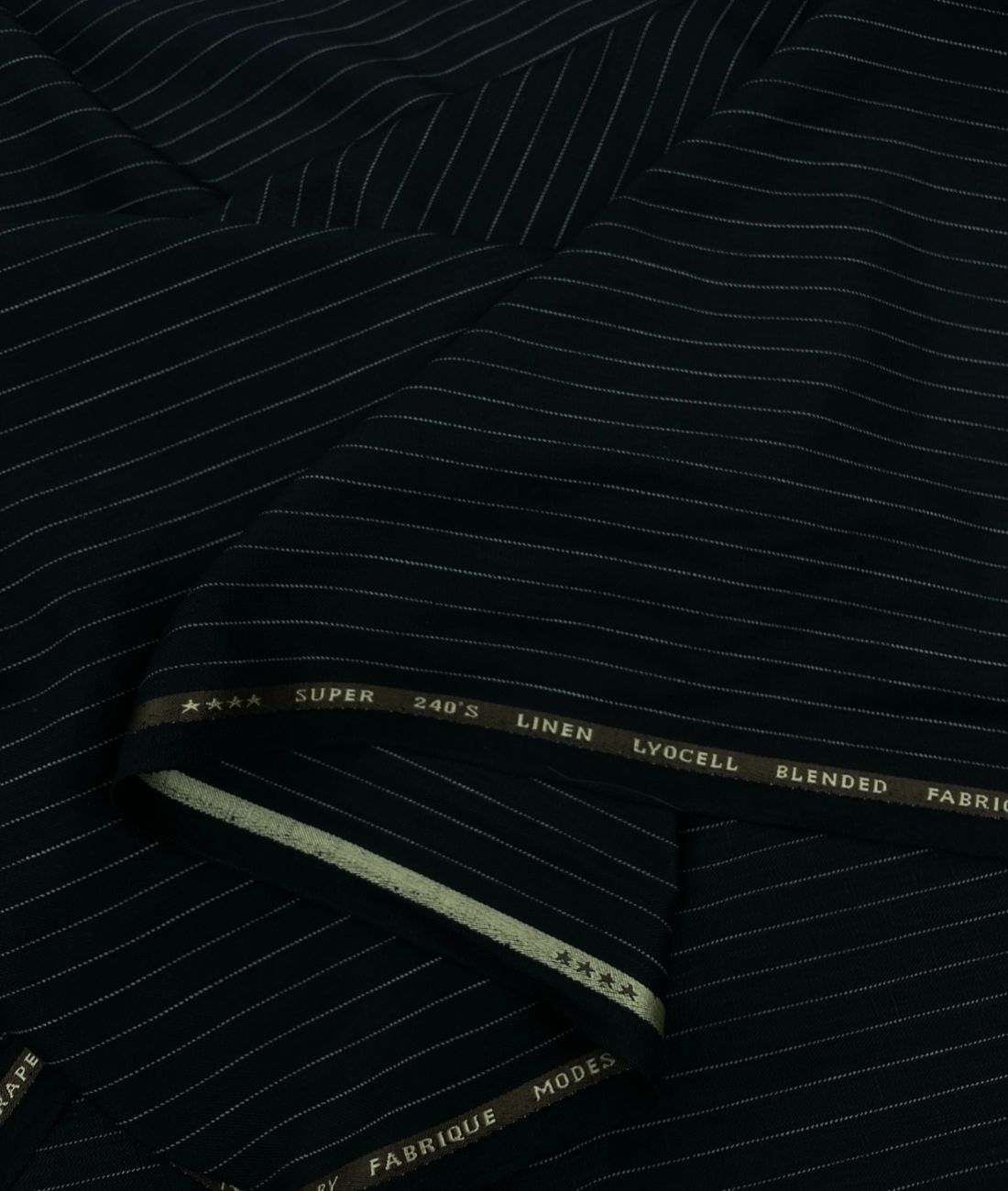 Black Stripe Linen Blend Fabric for Pant by Fabrique Modisto