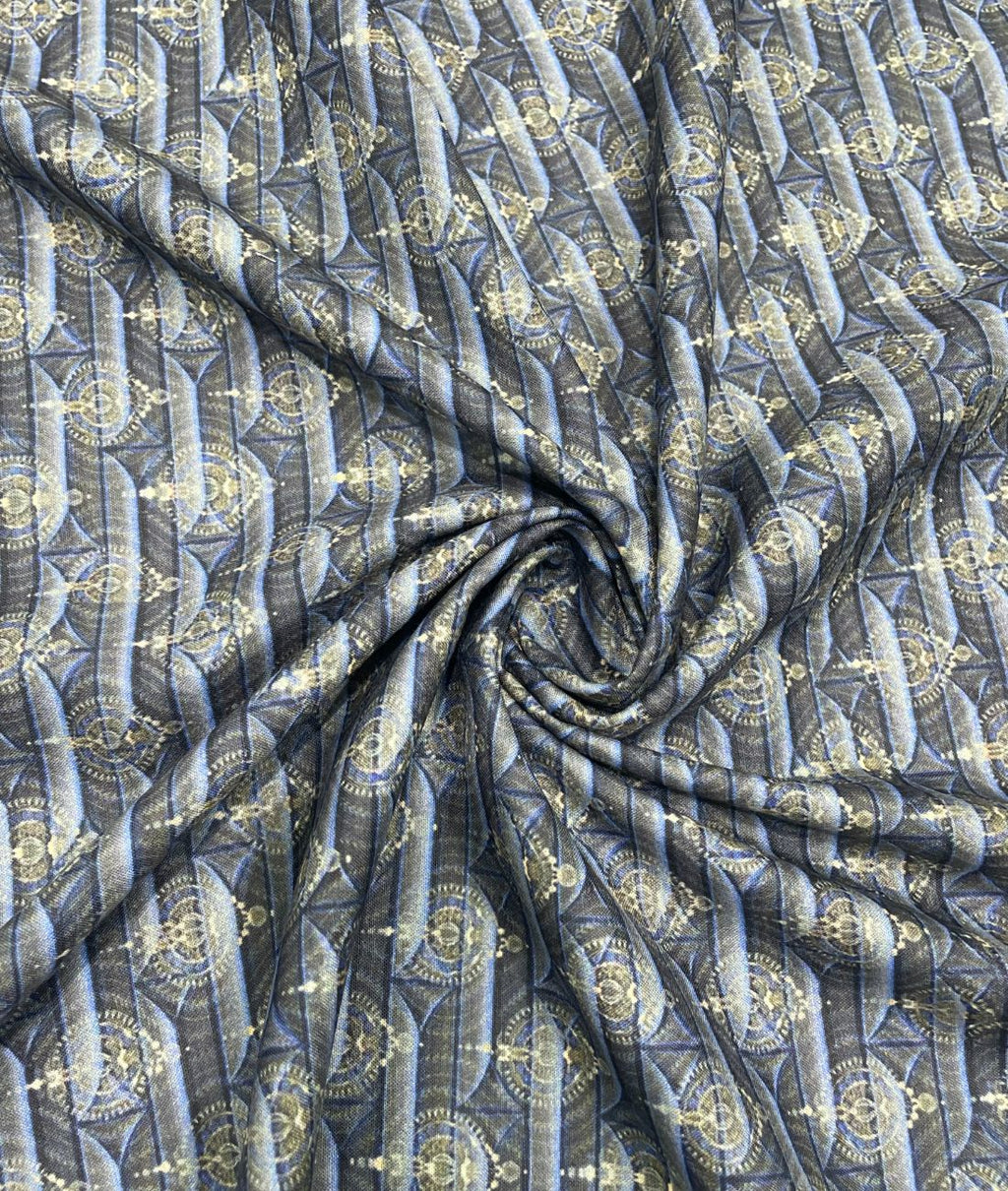 Blue & Gold Elegance Printed Anti Wrinke Cotton Fabric for Men's Shirts & Kurta