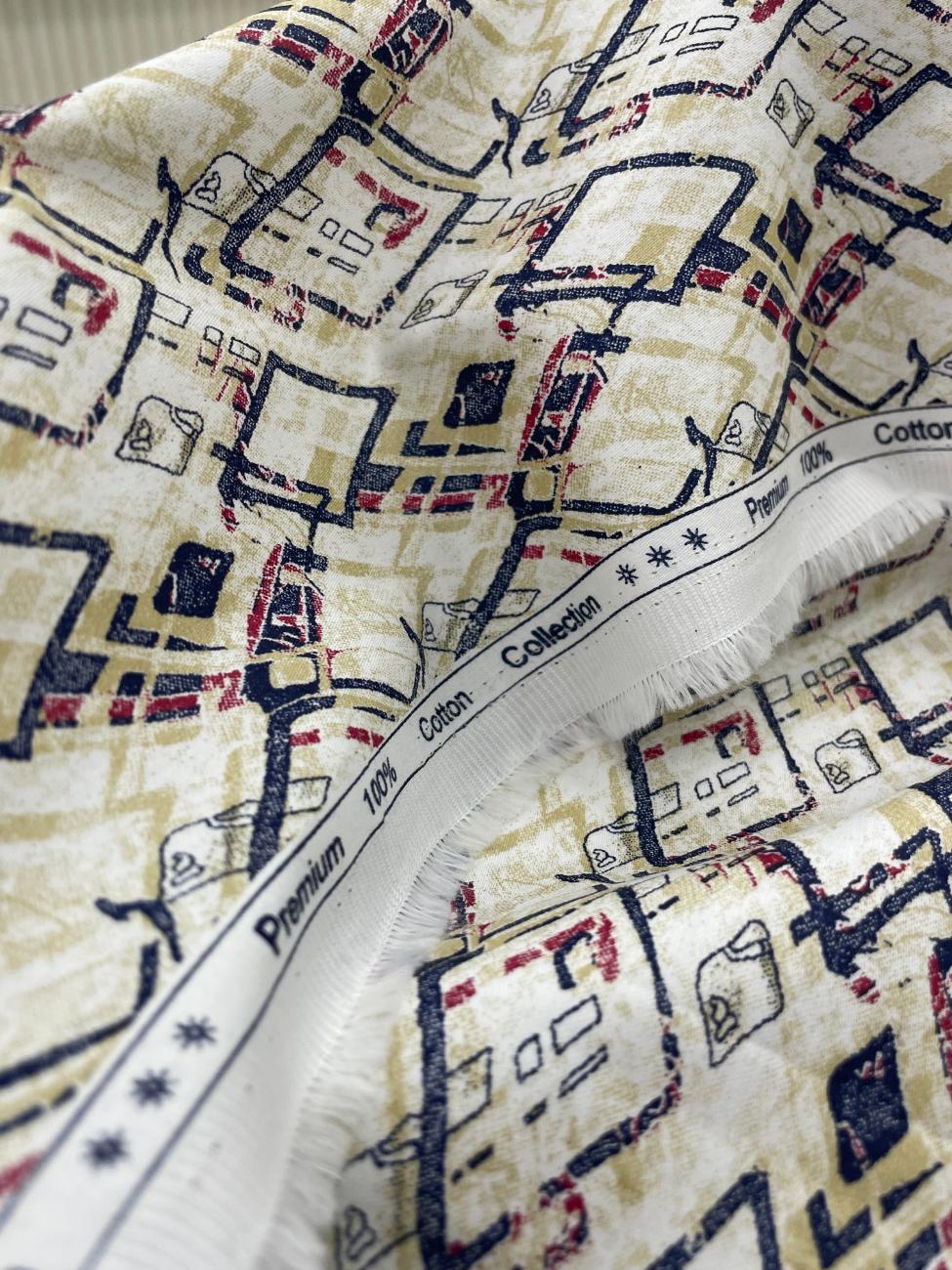 Brunello Ferragamo Printed Luxury Giza Cotton Fabric for Men's Shirt