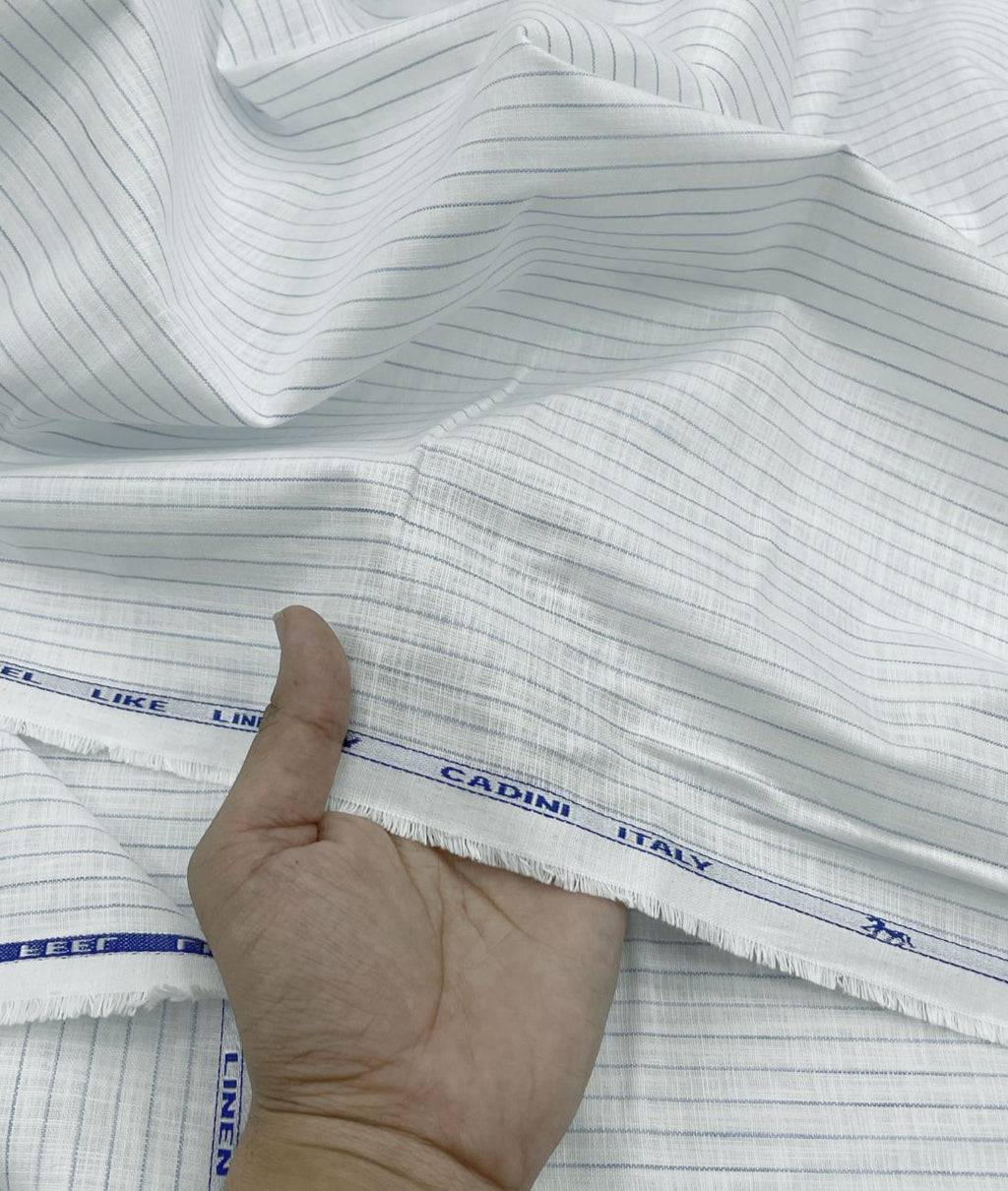 Cadini Italy Blue Pinstripe Linen Blend