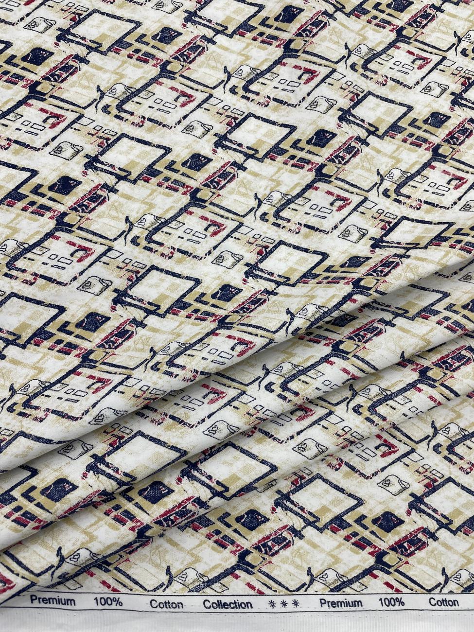 Brunello Ferragamo Printed Luxury Giza Cotton Fabric for Men's Shirt