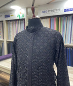 Front Open Bollywood Style Black Embroidered Kurta