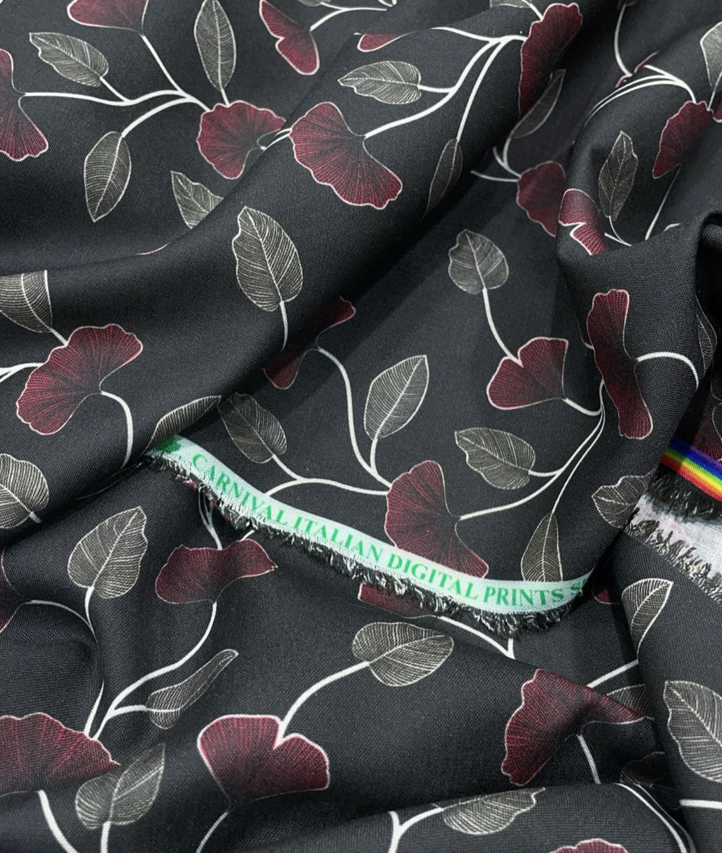 Noir Petal Printed Anti Wrinke Cotton Fabric for Men's Shirts & Kurta