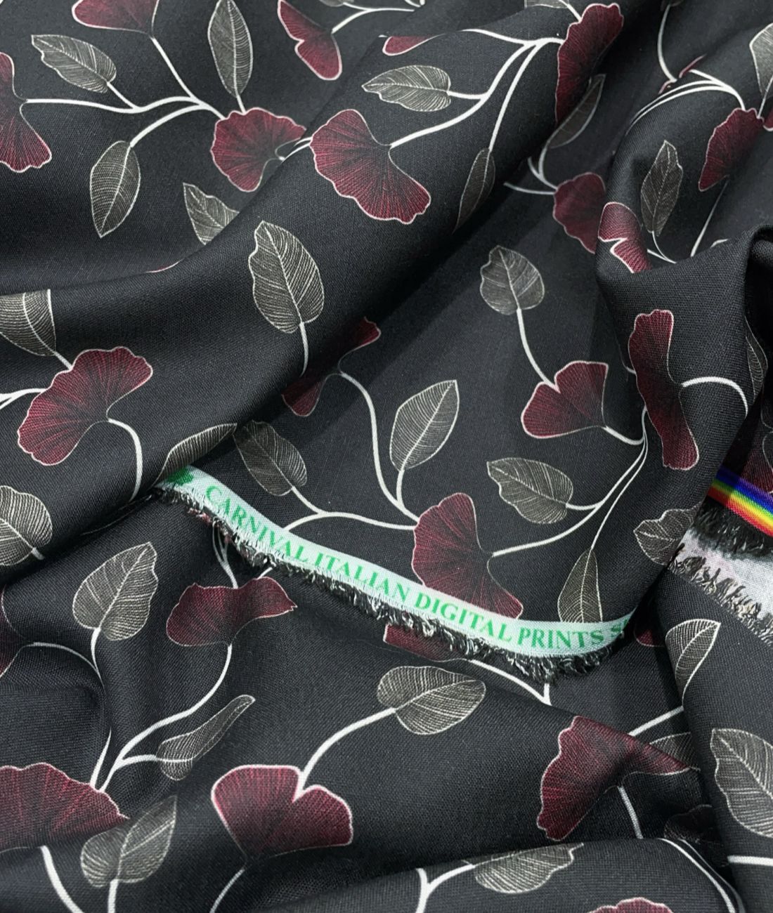 Noir Petal Printed Anti Wrinke Cotton Fabric for Men's Shirts & Kurta