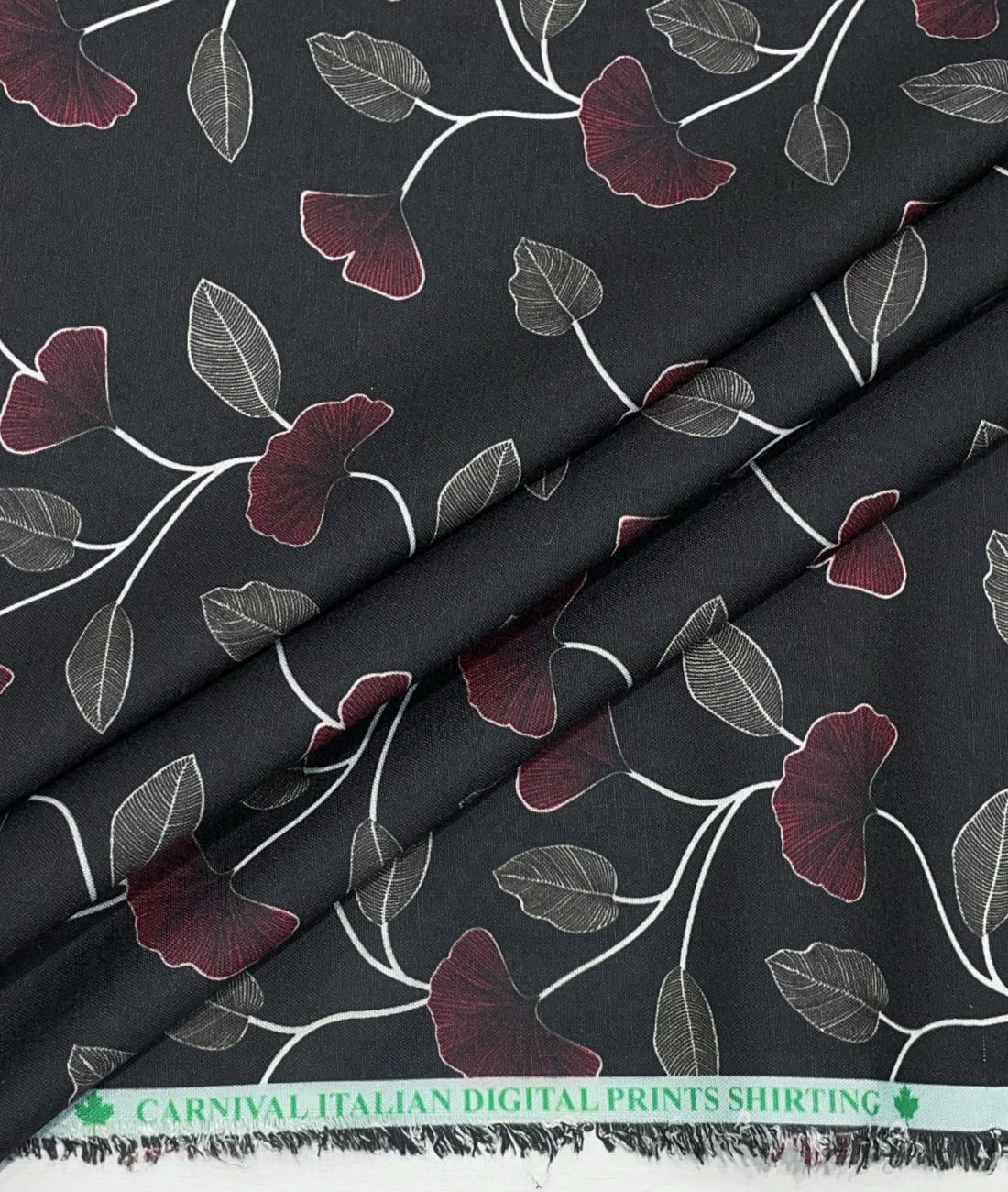Noir Petal Printed Anti Wrinke Cotton Fabric for Men's Shirts & Kurta