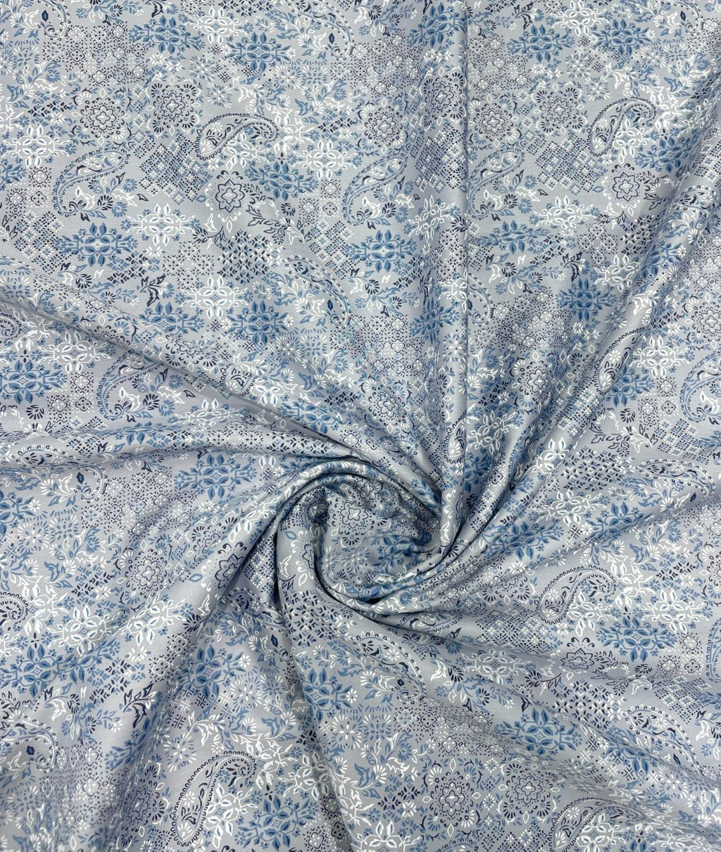 Blue Paisley Printed Luxury Giza Cotton Fabric for Men's Shirt