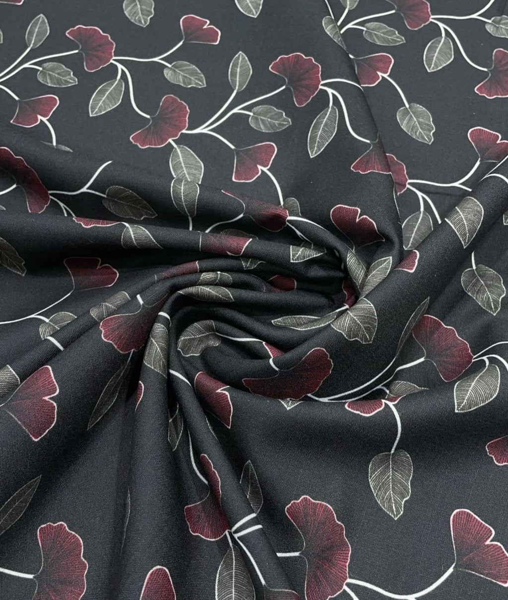 Noir Petal Printed Anti Wrinke Cotton Fabric for Men's Shirts & Kurta