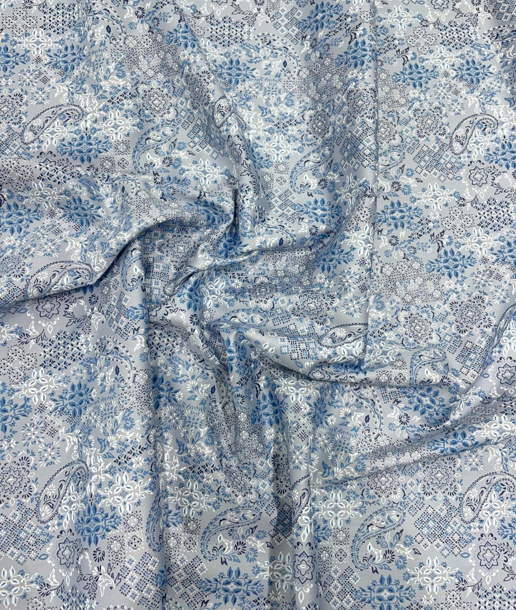 Blue Paisley Printed Luxury Giza Cotton Fabric for Men's Shirt
