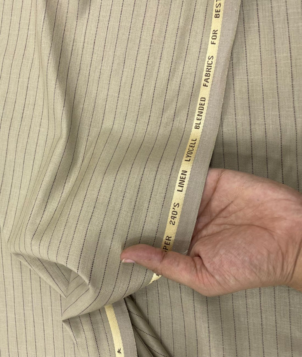 Camel Stripe Linen Blend Fabric for Pant by Cadini Italy