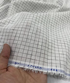 Arvind White & Brown Small Checks Linen Fabric for Shirt & Kurta