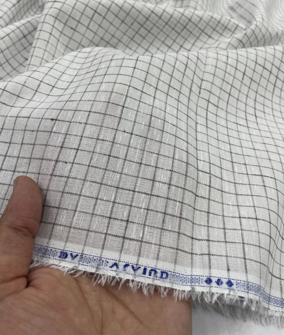 Arvind White & Brown Small Checks Linen Fabric for Shirt & Kurta