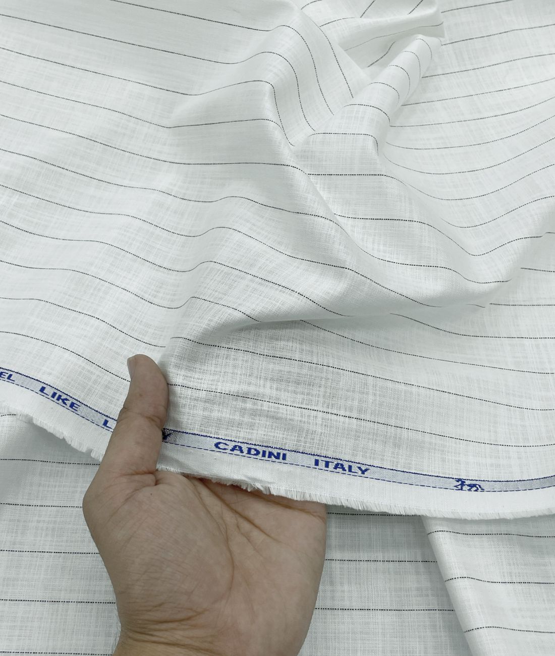 Cadini Italy Charcoal Fine-Stripe Linen Blend