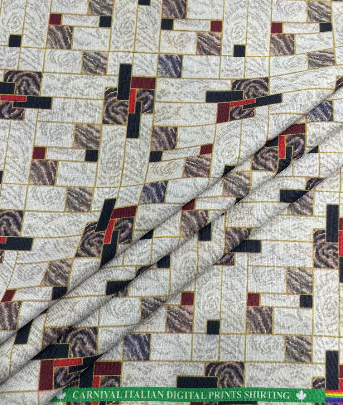 Regal Red & White Printed Anti Wrinke Cotton Fabric for Men's Shirts & Kurta