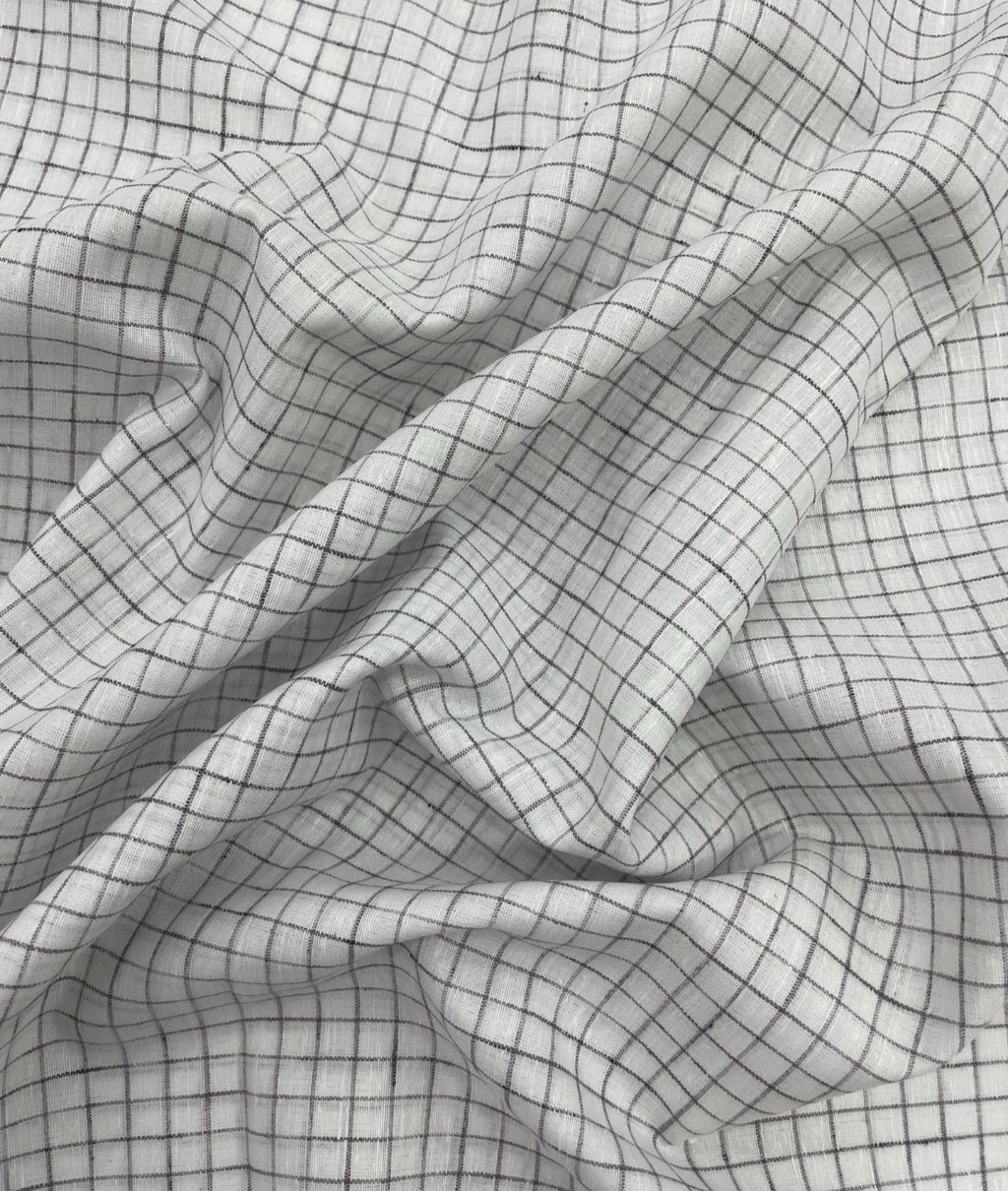 Arvind White & Brown Small Checks Linen Fabric for Shirt & Kurta