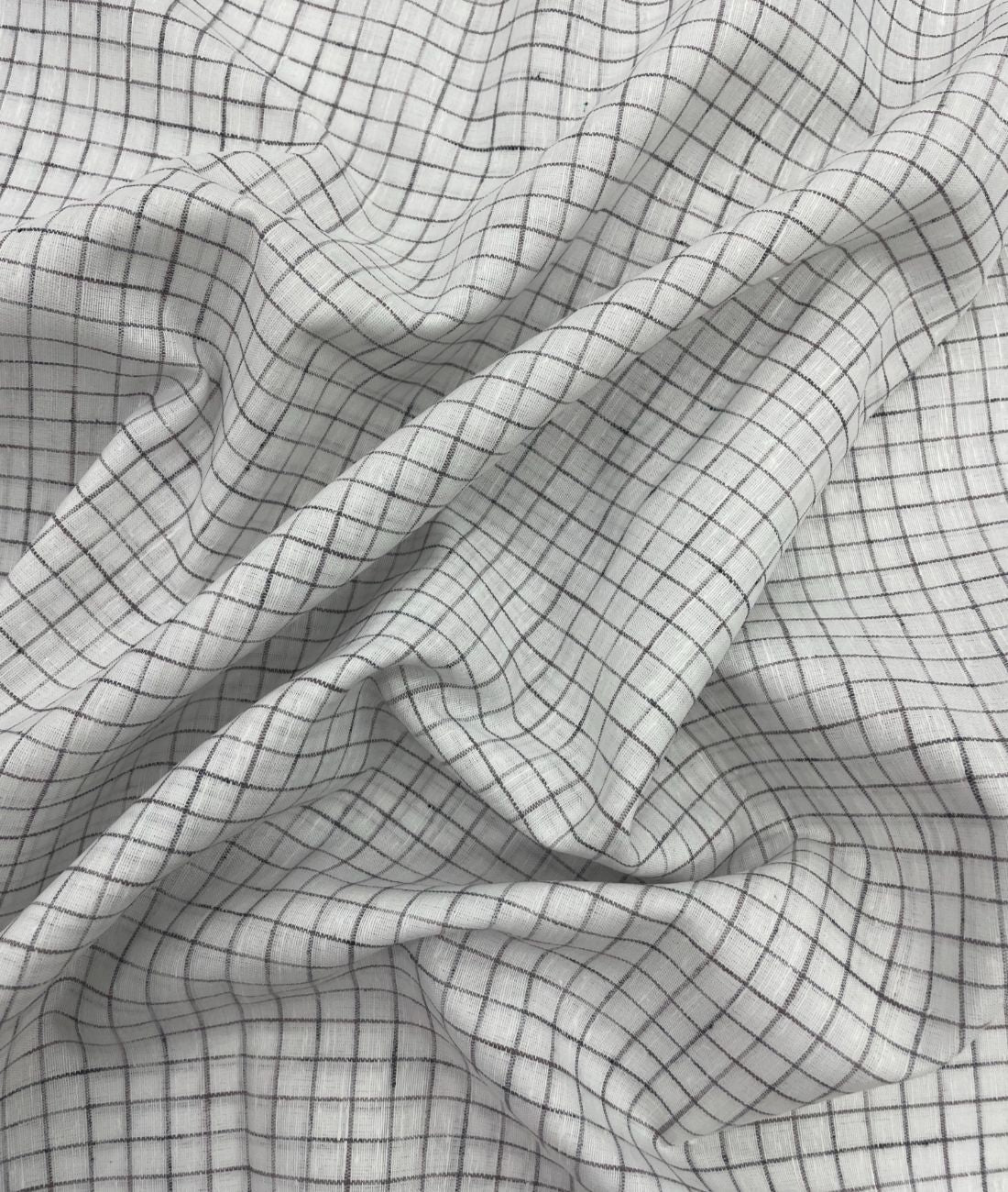 Arvind White & Brown Small Checks Linen Fabric for Shirt & Kurta