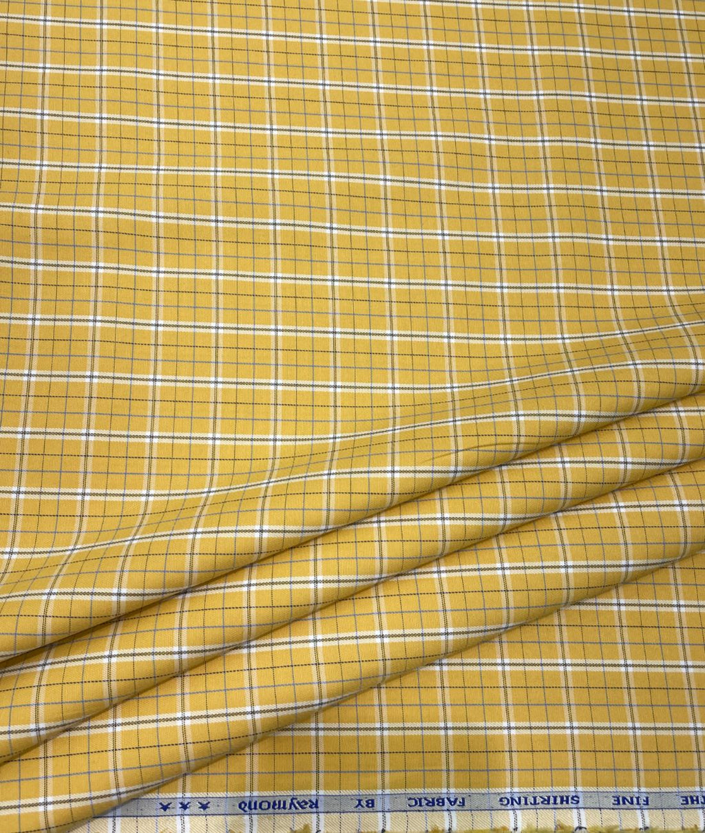 Raymonds Yellow Checks Premium Cotton Fabric for Men's Shirt