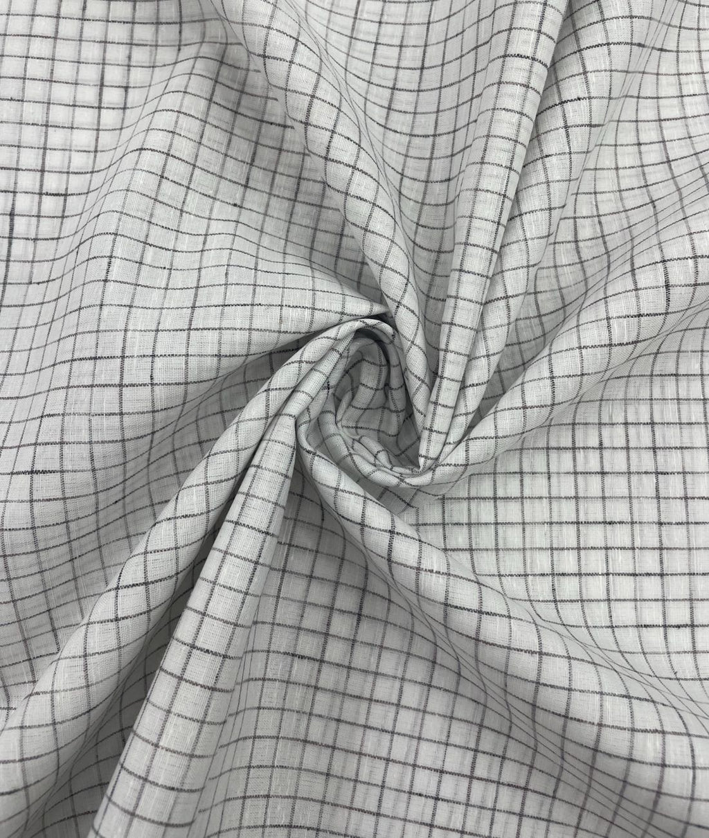 Arvind White & Brown Small Checks Linen Fabric for Shirt & Kurta