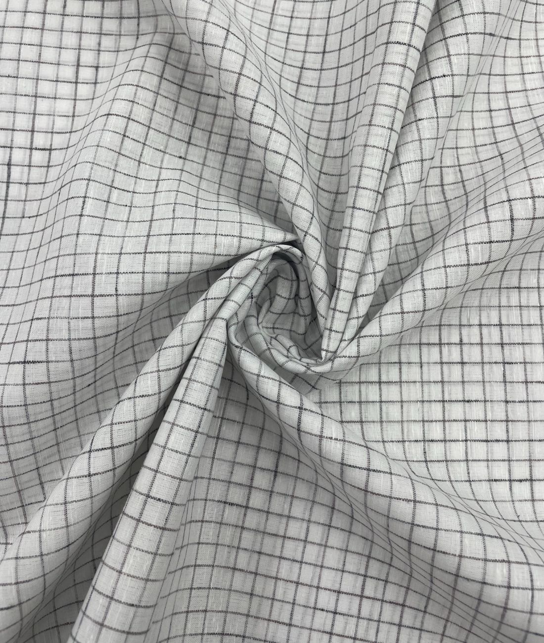 Arvind White & Brown Small Checks Linen Fabric for Shirt & Kurta