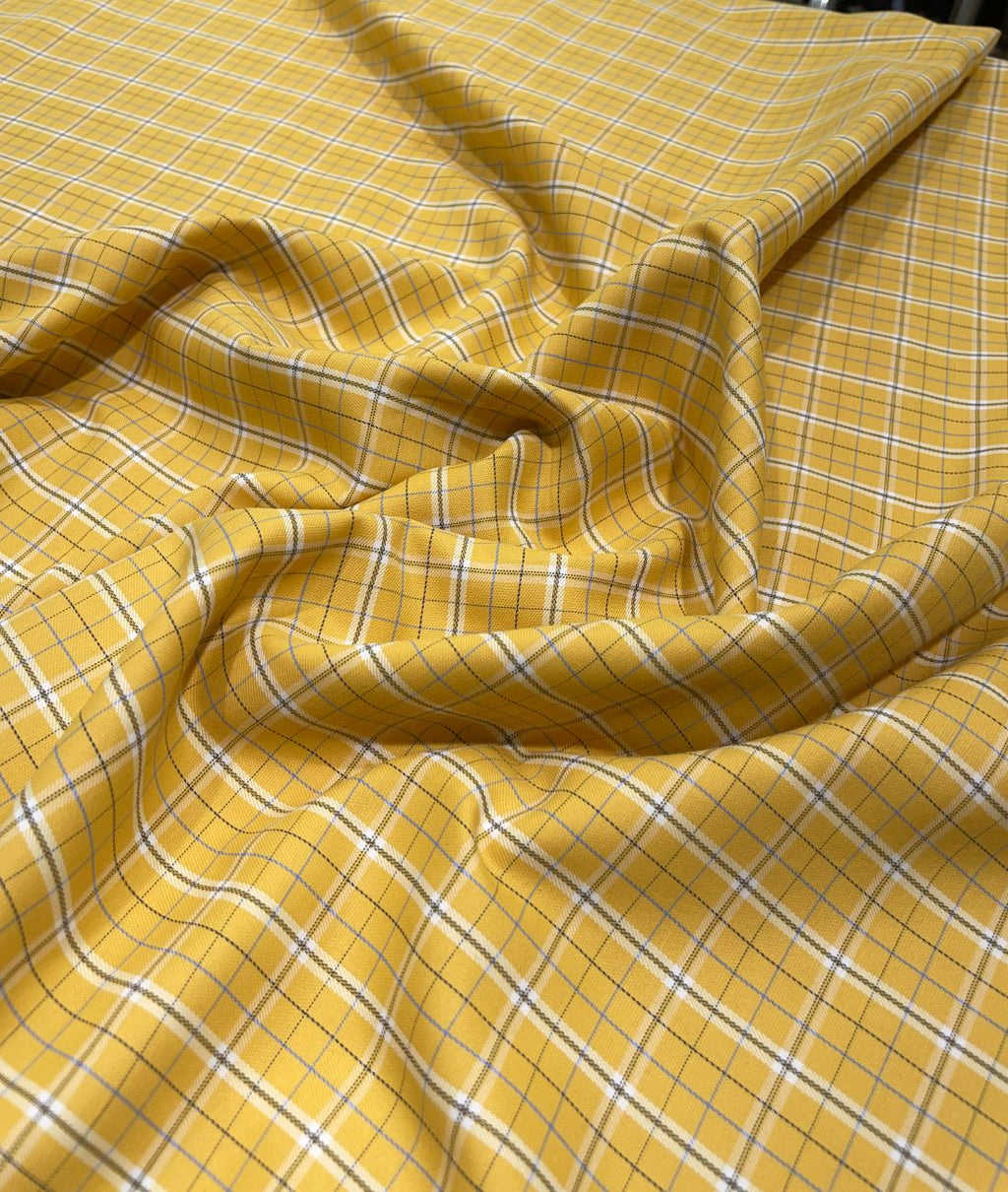 Raymonds Yellow Checks Premium Cotton Fabric for Men's Shirt