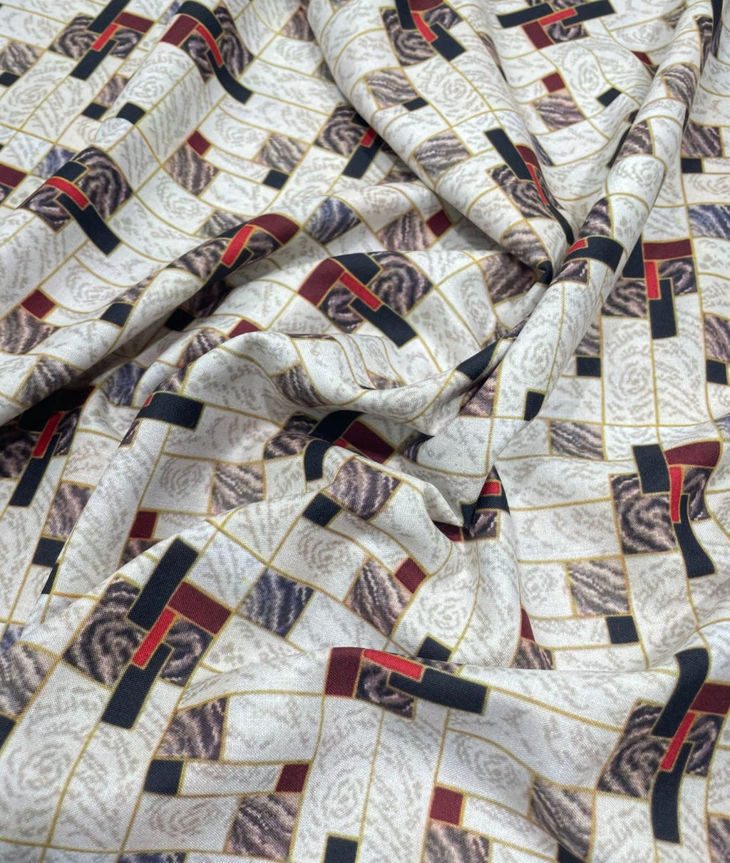 Regal Red & White Printed Anti Wrinke Cotton Fabric for Men's Shirts & Kurta