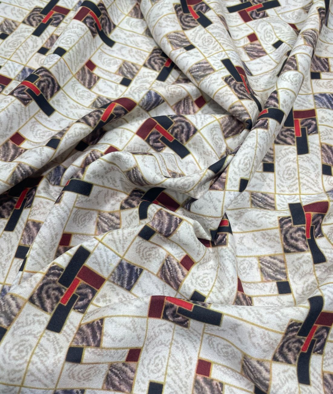 Regal Red & White Printed Anti Wrinke Cotton Fabric for Men's Shirts & Kurta