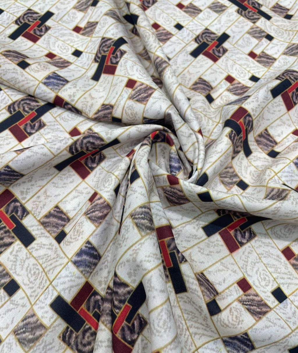 Regal Red & White Printed Anti Wrinke Cotton Fabric for Men's Shirts & Kurta