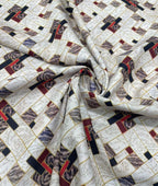 Regal Red & White Printed Anti Wrinke Cotton Fabric for Men's Shirts & Kurta