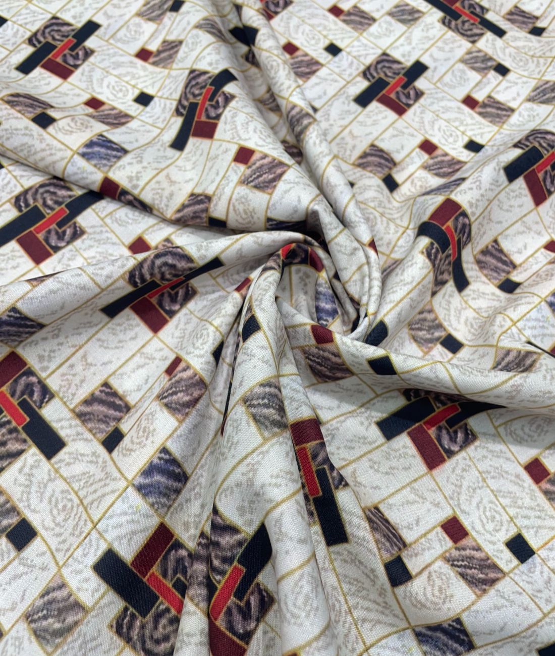 Regal Red & White Printed Anti Wrinke Cotton Fabric for Men's Shirts & Kurta