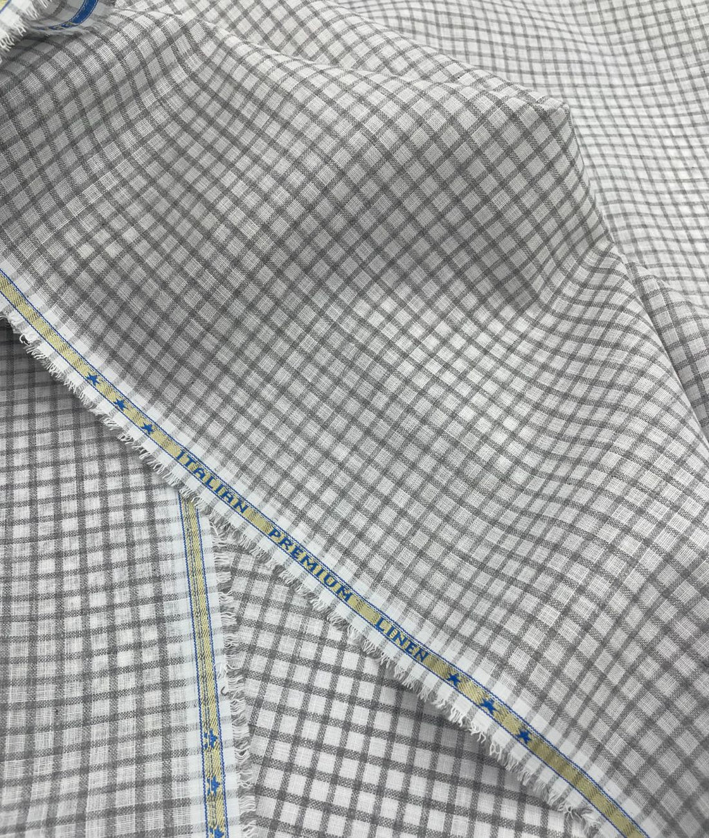 White & Grey Small Checks Linen Fabric for Shirt & Kurta