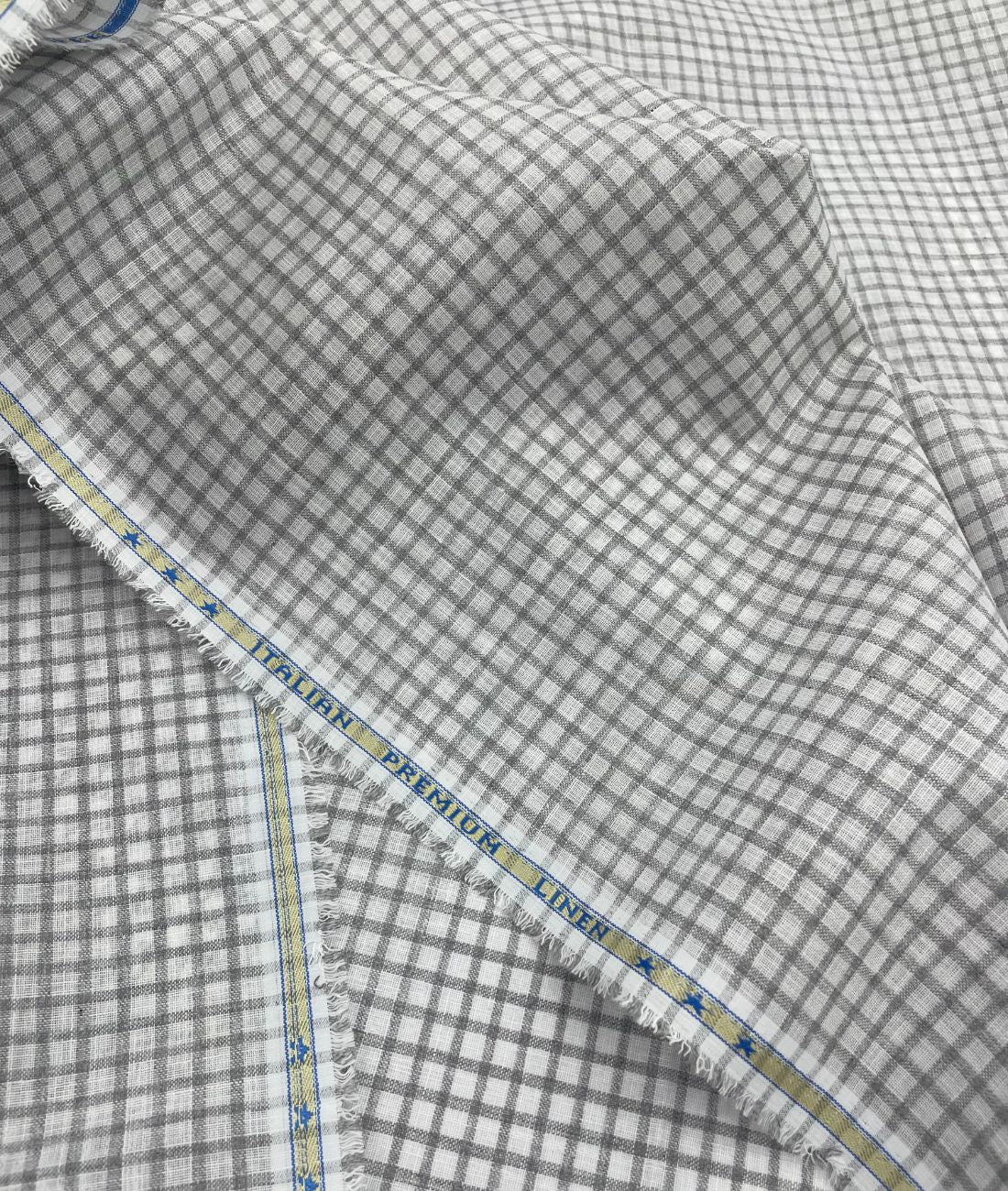 White & Grey Small Checks Linen Fabric for Shirt & Kurta
