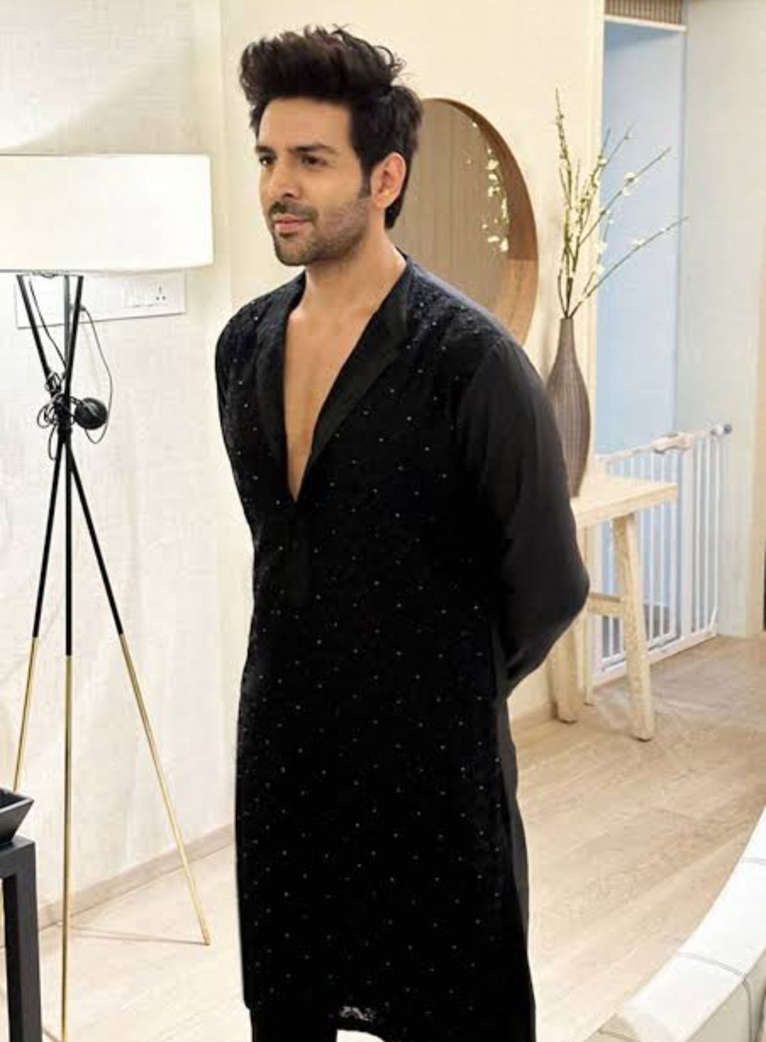 Kartik Aryan Inspired Heavy Embroidered Open Neck Kurta