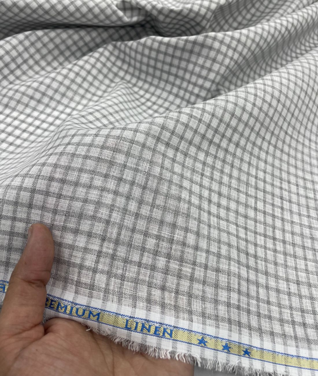 White & Grey Small Checks Linen Fabric for Shirt & Kurta