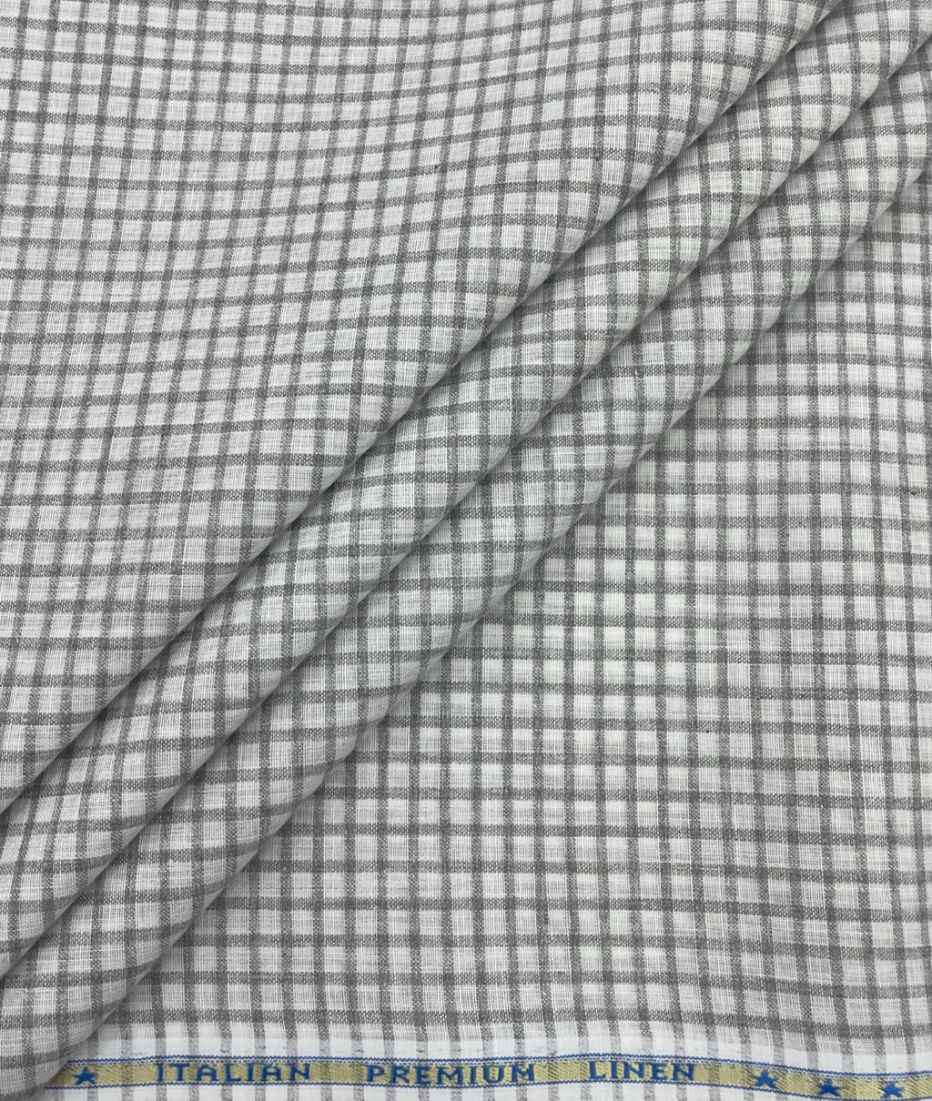 White & Grey Small Checks Linen Fabric for Shirt & Kurta