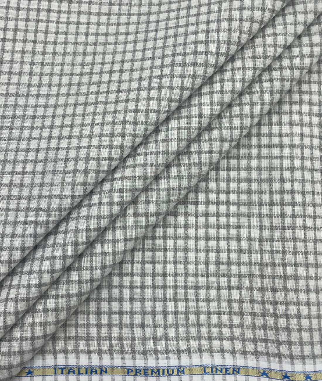 White & Grey Small Checks Linen Fabric for Shirt & Kurta