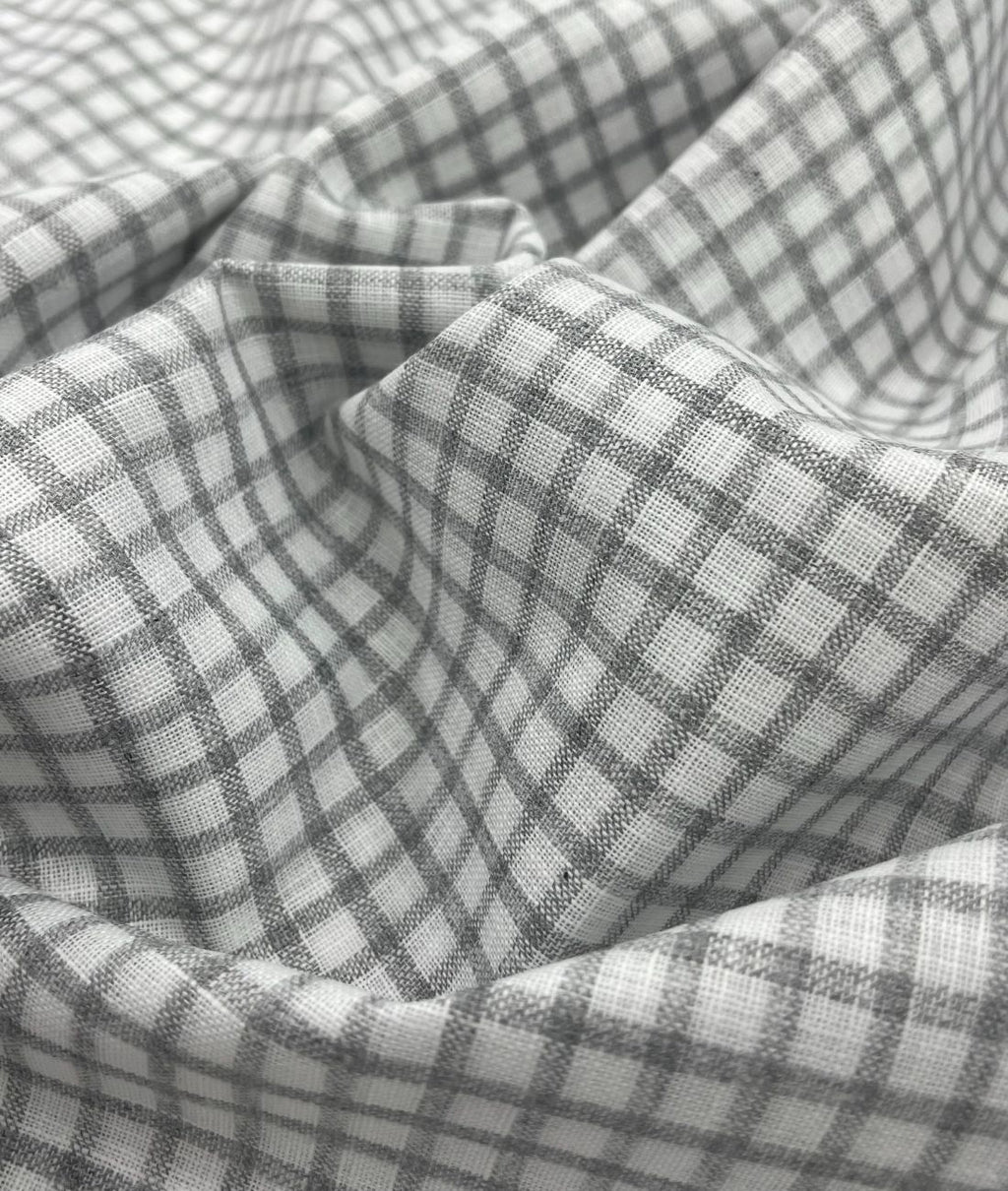 White & Grey Small Checks Linen Fabric for Shirt & Kurta