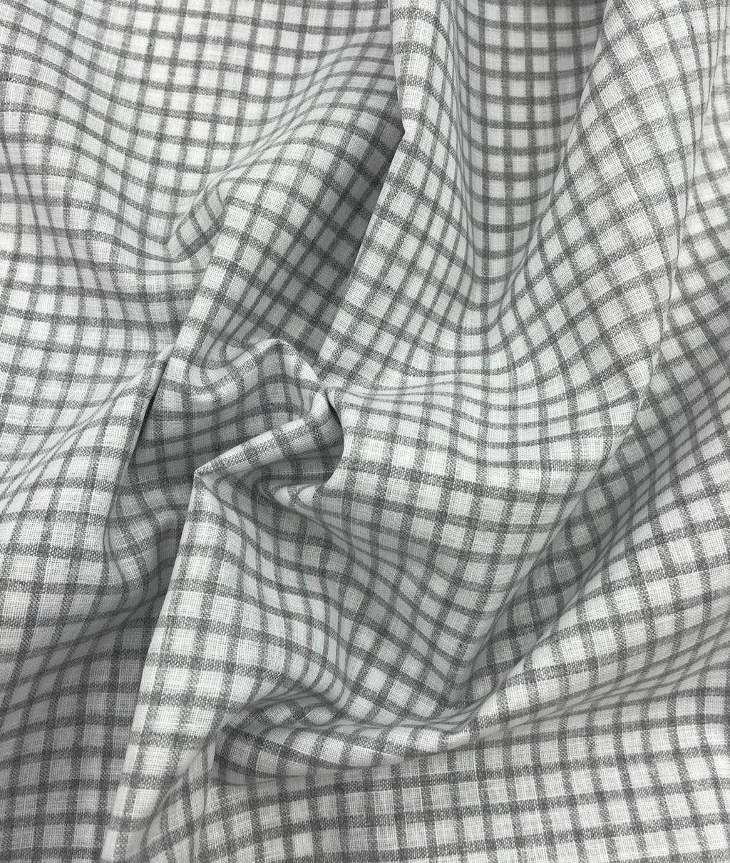 White & Grey Small Checks Linen Fabric for Shirt & Kurta