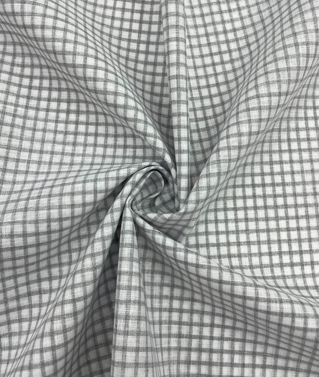 White & Grey Small Checks Linen Fabric for Shirt & Kurta