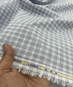 Blue & White Small Checks Linen Fabric for Shirt & Kurta