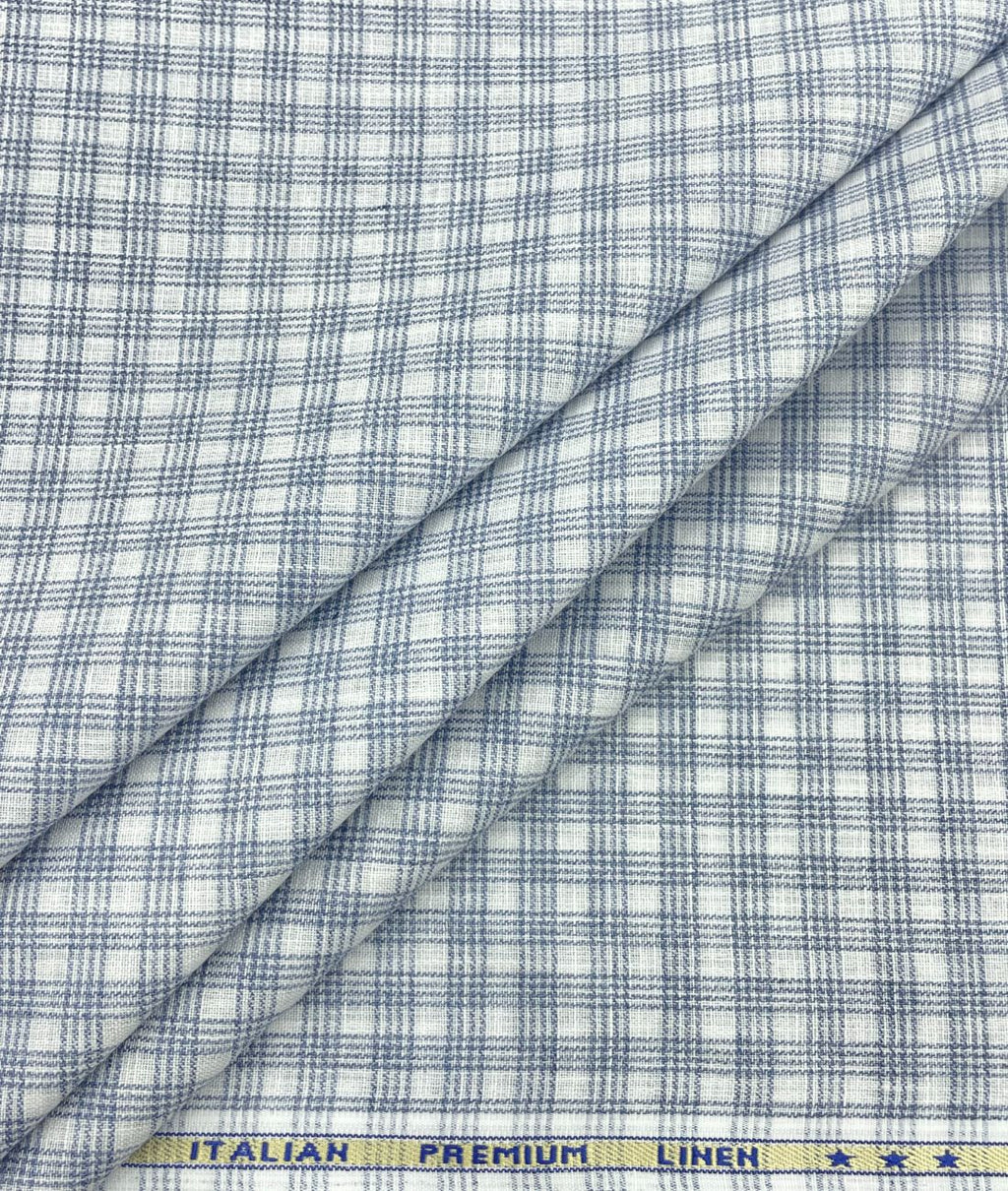 Blue & White Small Checks Linen Fabric for Shirt & Kurta