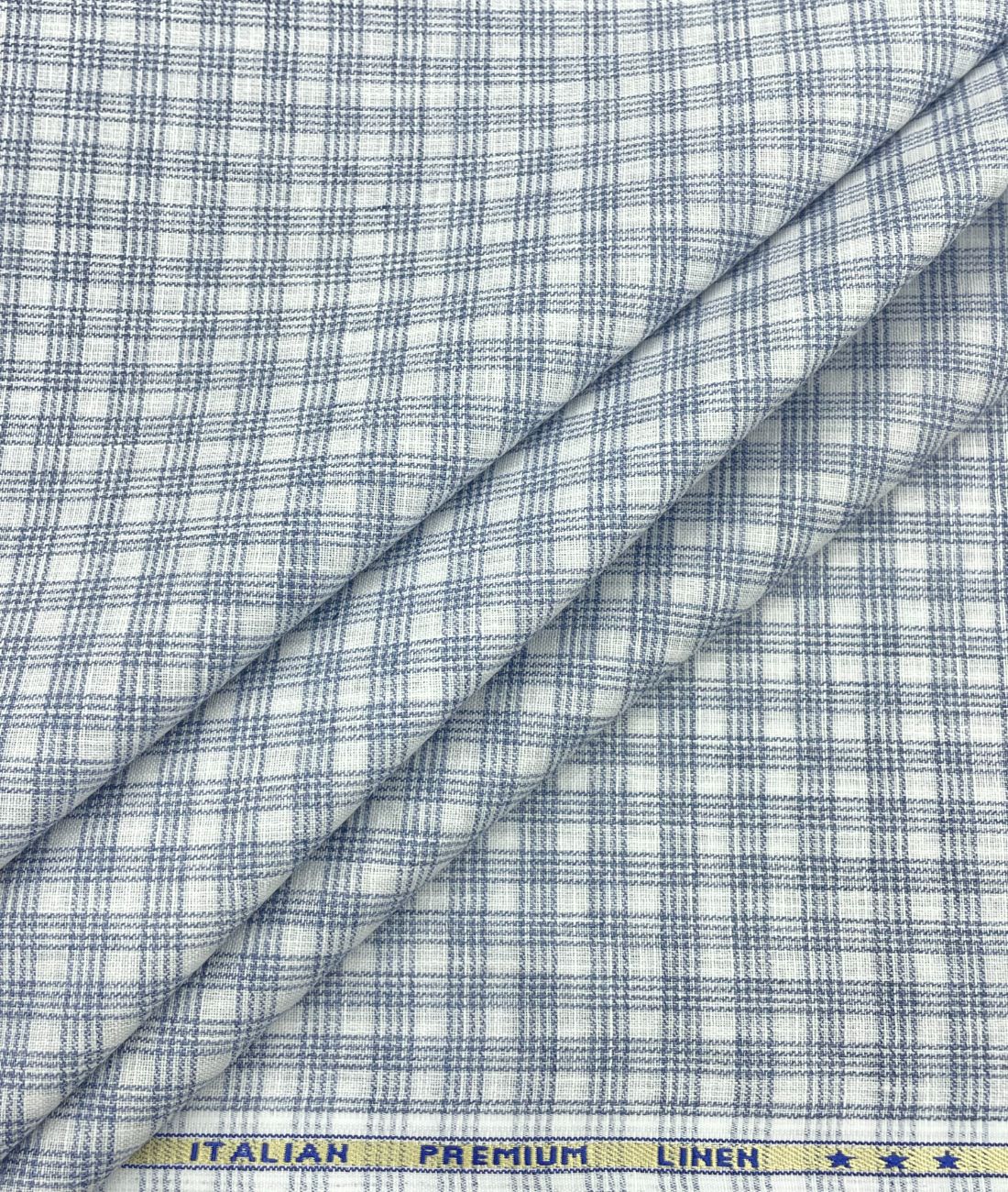 Blue & White Small Checks Linen Fabric for Shirt & Kurta