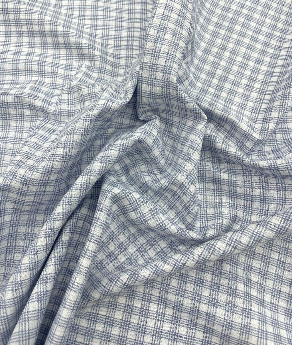 Blue & White Small Checks Linen Fabric for Shirt & Kurta