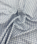 Blue & White Small Checks Linen Fabric for Shirt & Kurta