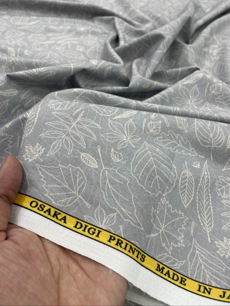 Brunello Ferragamo Leaves Print Giza Cotton Fabric for Men's Shirt