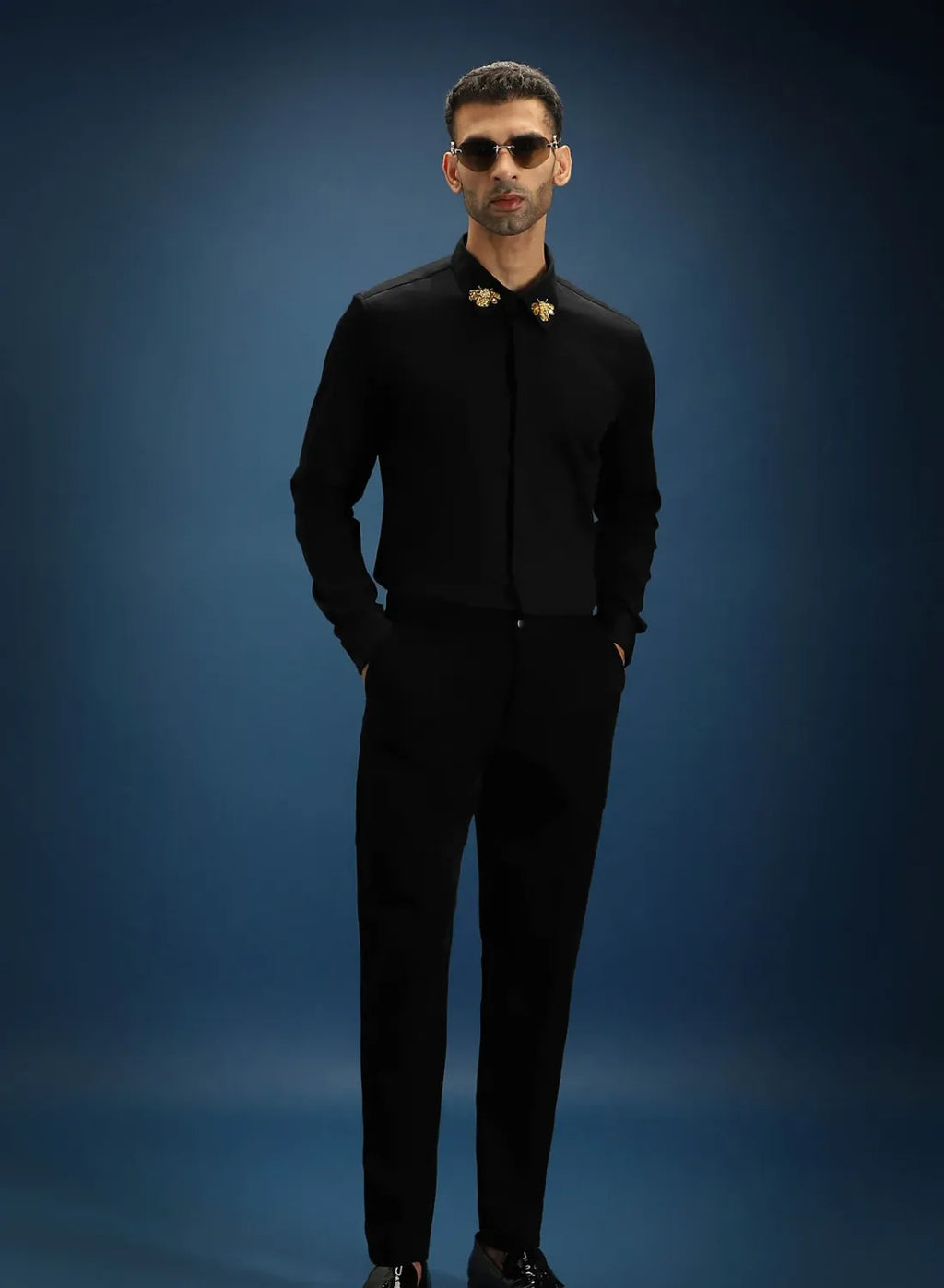 Black Designer Hand Embroidered Shirt Club Wear